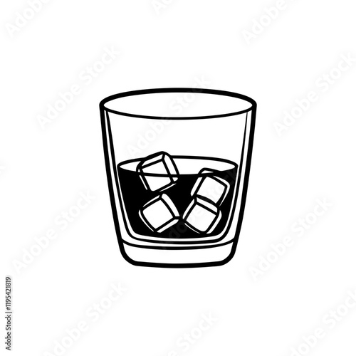 glass of whiskey with ice icon on transparent background
