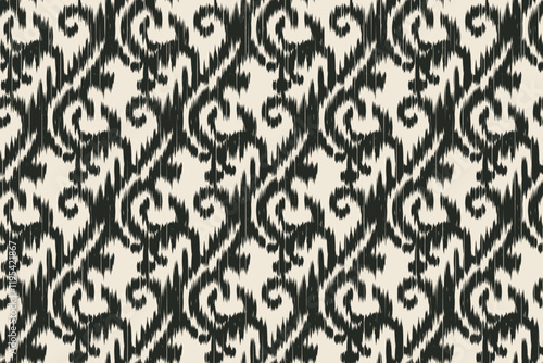 Seamless ethnic ikat pattern featuring tribal and folk embroidery combined with Mexican Aztec geometrics. Perfect for graphic art, rug design, wallpaper, wrapping and clothing.