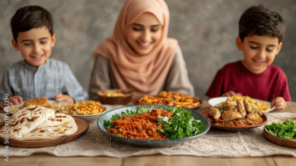 Muslim Family Enjoying Delicious Meal Together Muslim Family Enjoying Delicious Meal Together