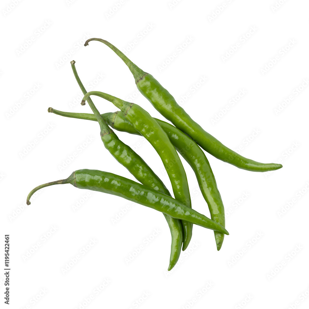 Fresh green chili peppers isolated on transparent background Fresh green chili peppers isolated on transparent background