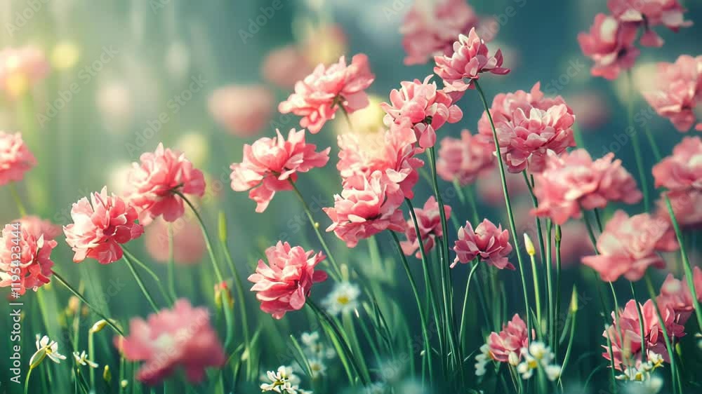 A vibrant field of pink flowers amidst green grass, evoking beauty and tranquility. A vibrant field of pink flowers amidst green grass, evoking beauty and tranquility.