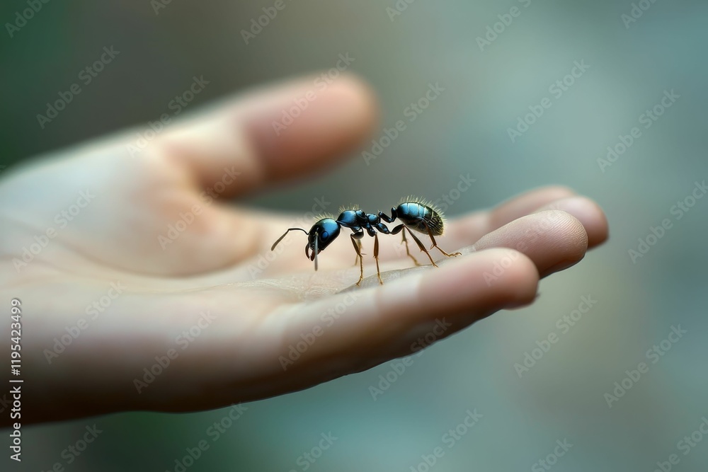 Obraz premium Dark insect on a child's palm.