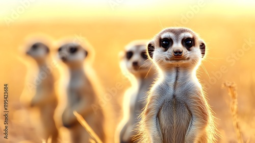 Wallpaper Mural A group of meerkats stands alert against a beautiful sunset backdrop, showcasing their curious and social behavior. Torontodigital.ca