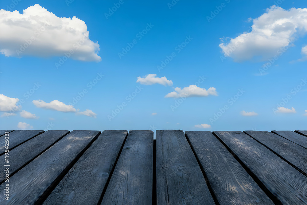 Dark Wood Deck Sky Background Illustration Dark Wood Deck Sky Background Illustration
