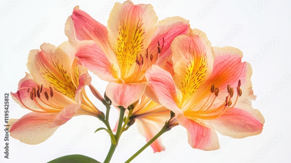 Delicate Alstroemeria flowers in shades of peach and yellow on a white background Delicate Alstroemeria flowers in shades of peach and yellow on a white background