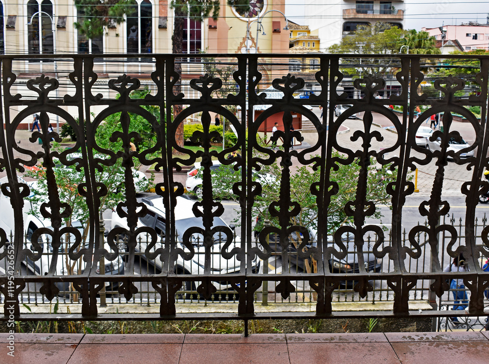 Art nouveau grid on balcony in Teresopolis, Rio de Janeiro, Brazil