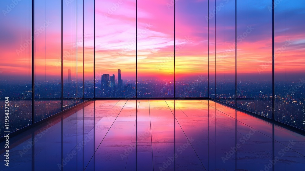 Fototapeta premium Fintech innovation hubs at sunset a high-end clean perspective overlooking urban landscapes