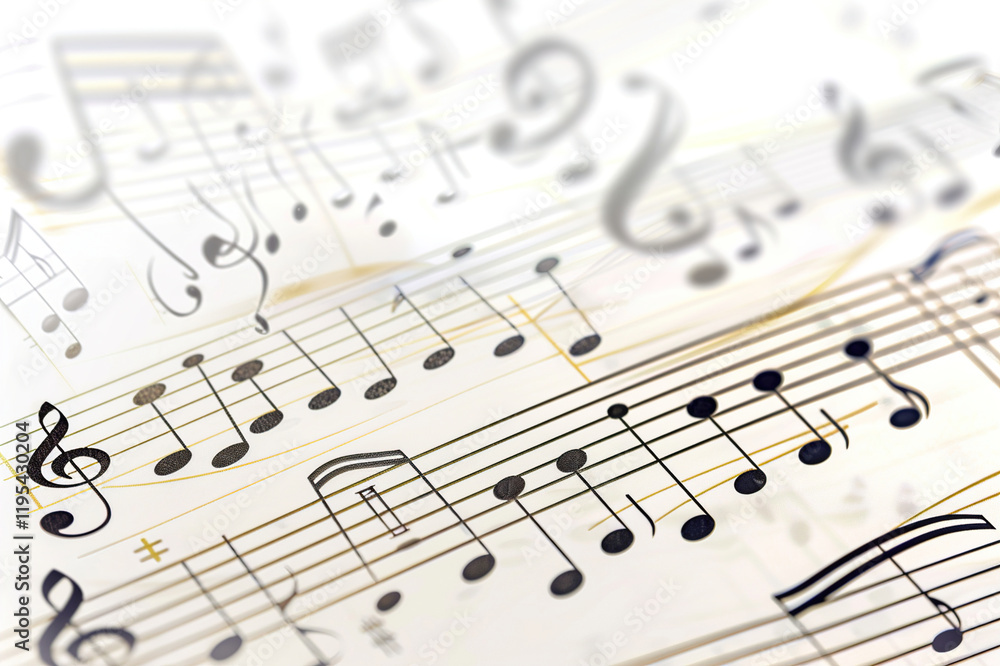 Silhouettes of music notes on sheet, composing app, karaoke, white background Silhouettes of music notes on sheet, composing app, karaoke, white background
