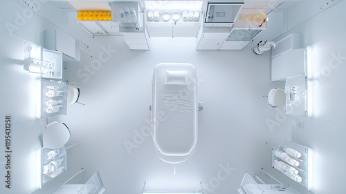 sterile white medical room with examination table