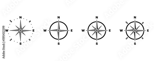Compass icons set. Set of compass symbols on white isolate. Vector compass icons. Compass vectors