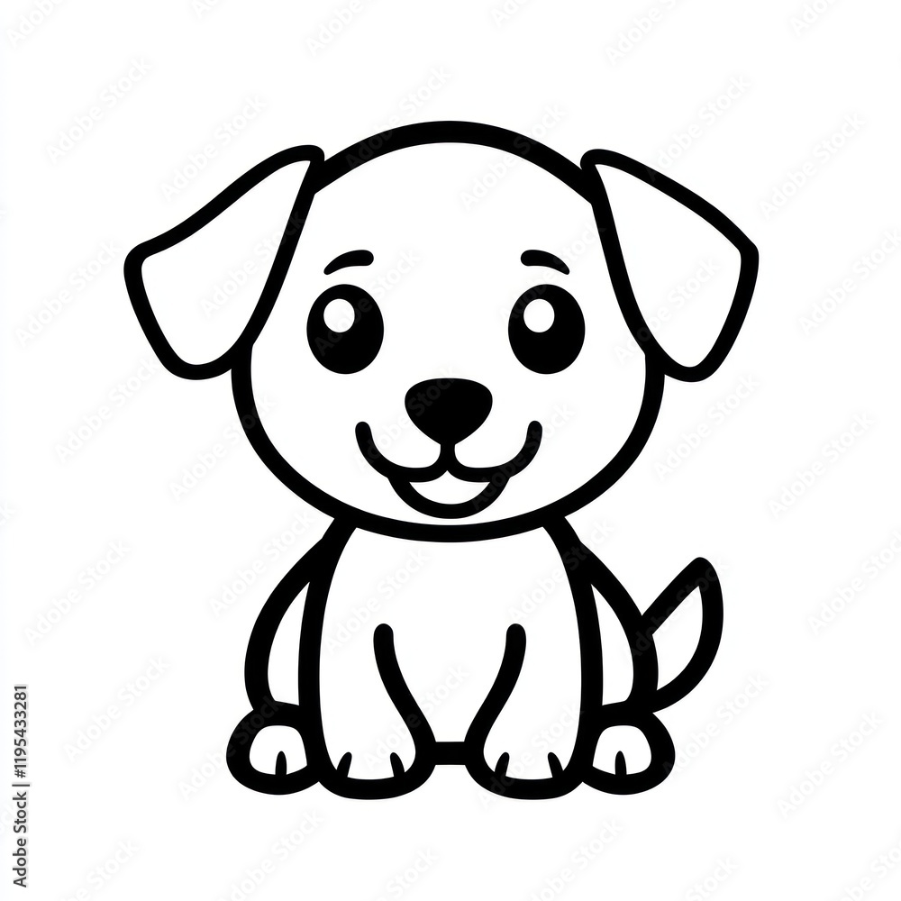 Happy cartoon puppy sitting, white background, coloring page Happy cartoon puppy sitting, white background, coloring page