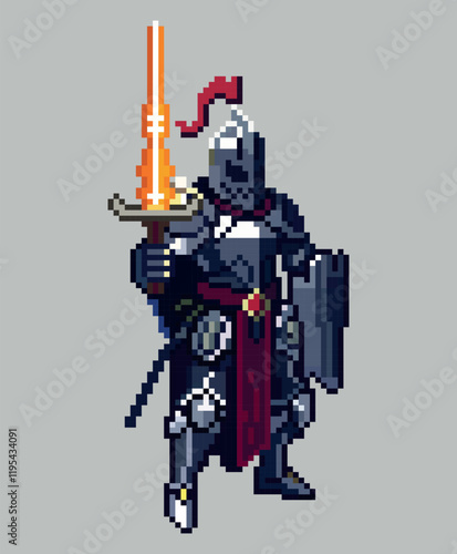 Knight, pixel style, vector illustration, character, art, 16 bit, 8 bit, 10EPS