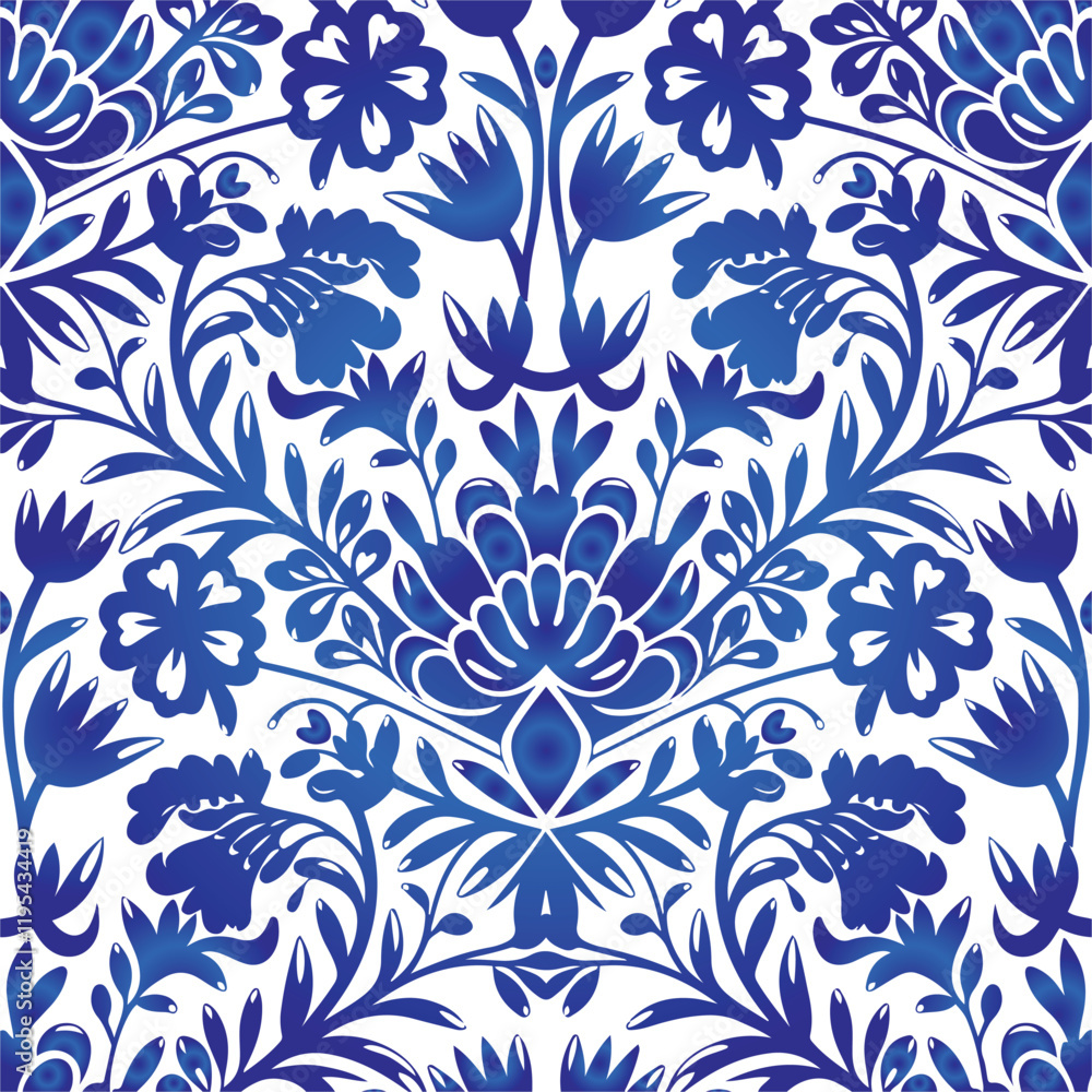 Traditional Russian vector seamless pattern in gzhel style. Can be used for banner, card, poster, invitation, label etc. Traditional Russian vector seamless pattern in gzhel style. Can be used for banner, card, poster, invitation, label etc.