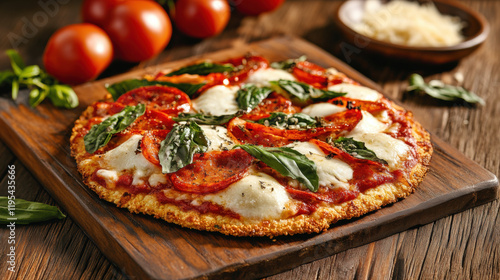 Diet food, A delicious diet-friendly pizza featuring a cauliflower crust, perfect for healthy eating enthusiasts looking for nutritious meal options.