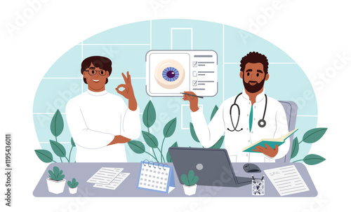 Low Vision Awareness Month. Checkup at ophthalmologist of a patient with vision problems. Eye and vision care concept