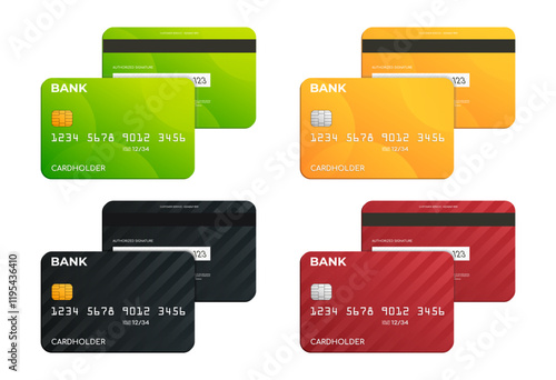 Set of realistic credit bank cards, vector illustration.