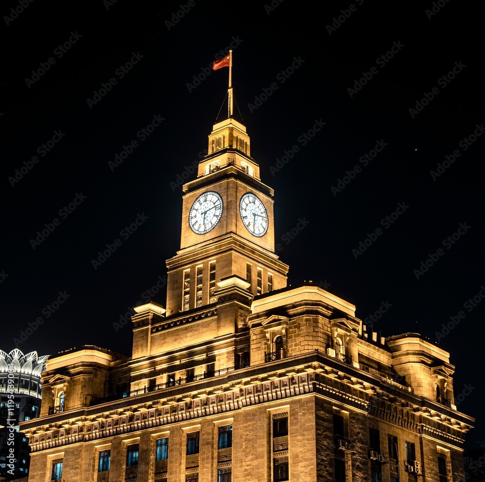 Fototapeta premium Illuminated Customs House Clock Tower at Night