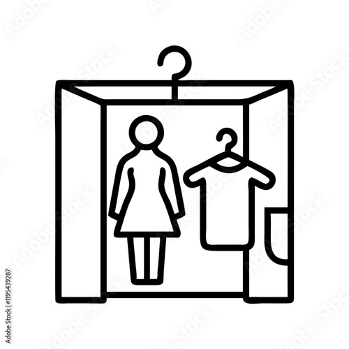 shopper in a fitting room icon, shopper in a fitting room line art - simple line art of shopper in a fitting room, perfect for shopper in a fitting room logos and icons and themed design 