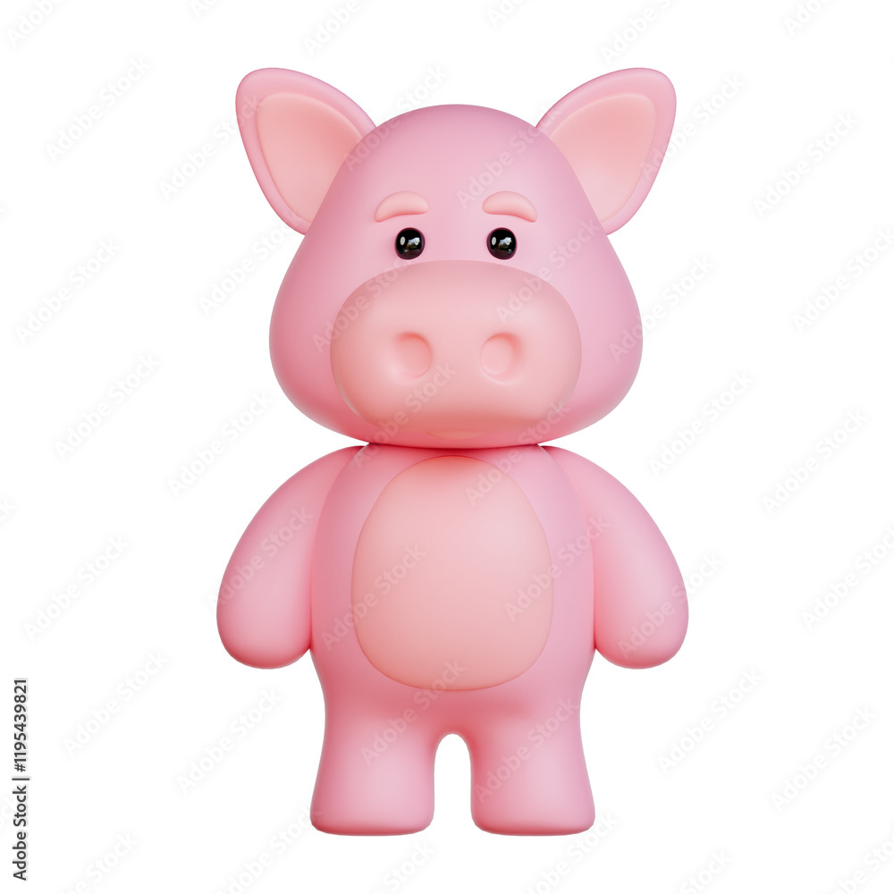 3D Pink pig with large ears and small black eyes, suitable for childrens books, farmrelated designs, and cute animal graphics. 3D Pink pig with large ears and small black eyes, suitable for childrens books, farmrelated designs, and cute animal graphics.