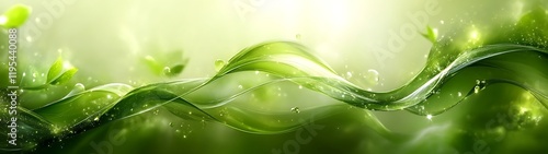 Abstract green wave with leaves.