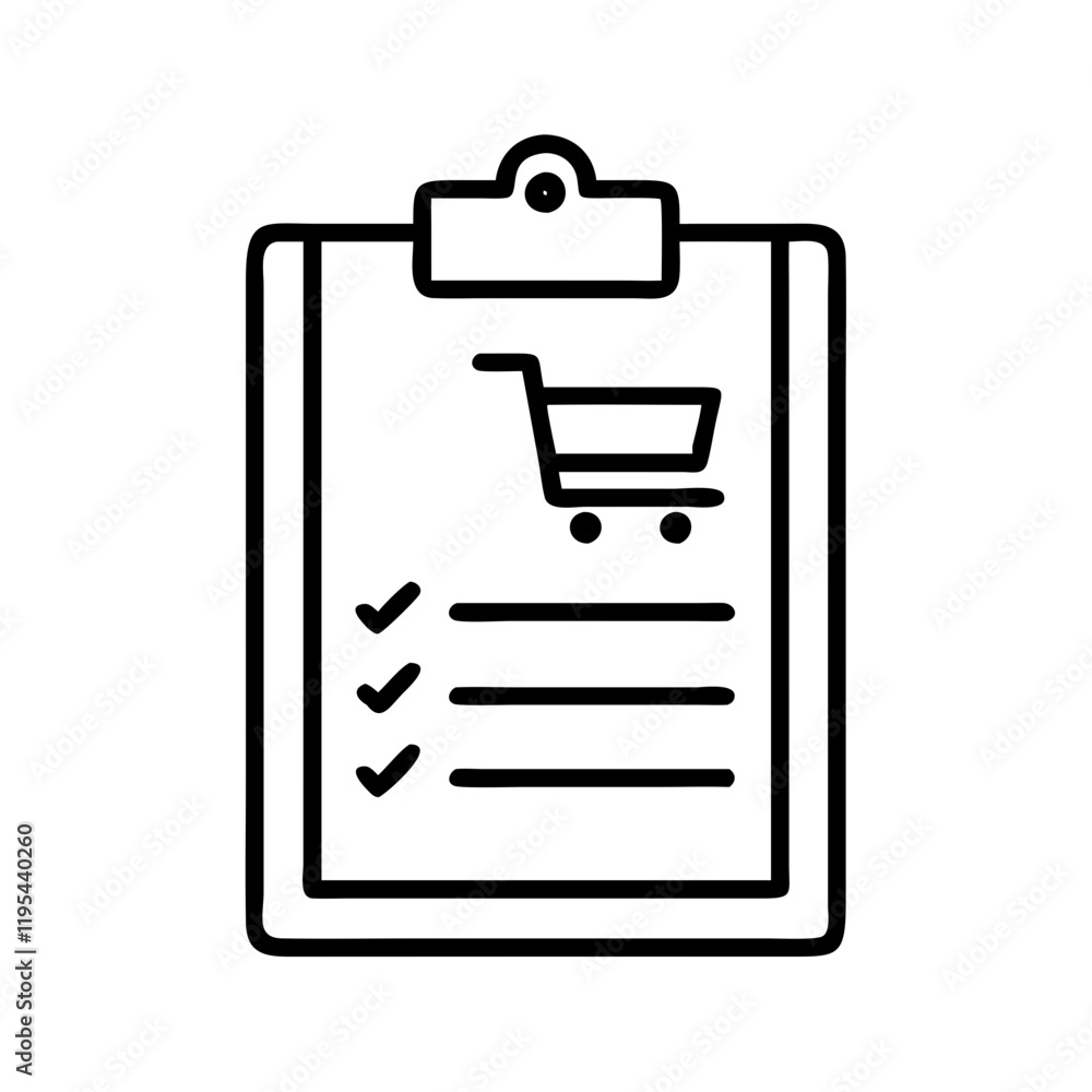 shopping list clipboard icon, shopping list clipboard line art - simple line art of shopping list clipboard, perfect for shopping list clipboard logos and icons and themed design 