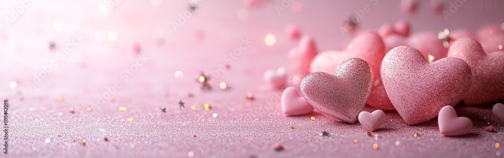 Obraz premium A soft pink backdrop with hearts and stars, ideal for baby showers, romantic events, or women's day celebrations.