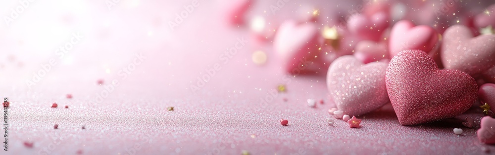Obraz premium A soft pink backdrop with hearts and stars, ideal for baby showers, romantic events, or women's day celebrations.