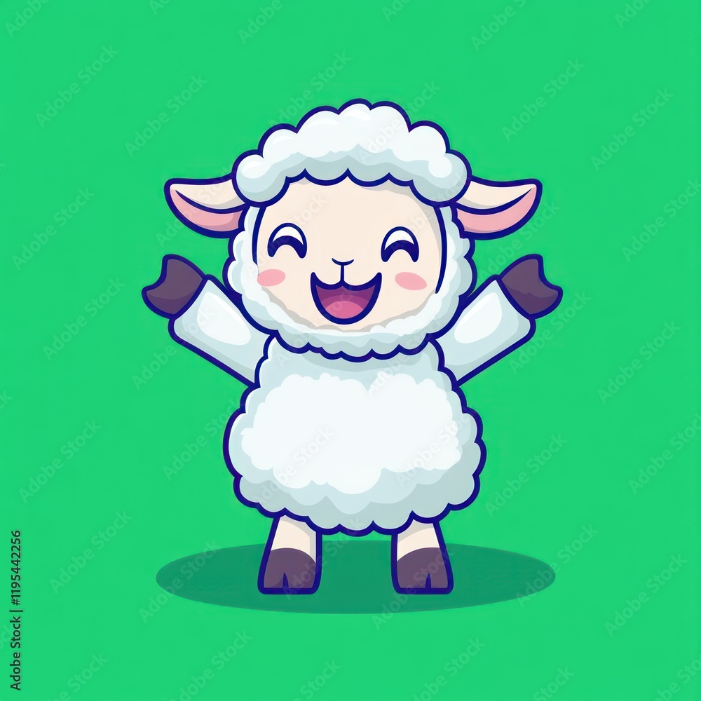 Sheep with arms up against green background, for children's books or products Sheep with arms up against green background, for children's books or products