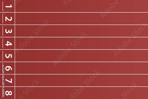 Red Running Track Lanes with Numbers