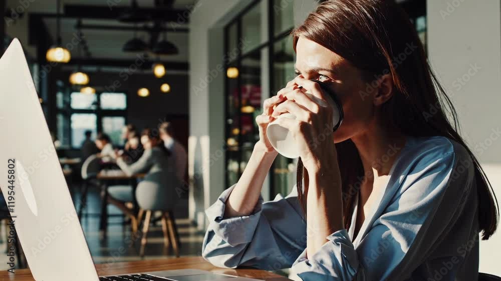 Modern cafe woman using laptop Modern cafe woman using laptop