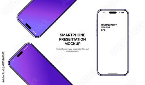 Realistic smartphone mockup. Mobile phone vector with isolated on white background. Device front view. 3D mobile phone with shadow. Realistic, high quality smart phone mockup for ui ux presentation.