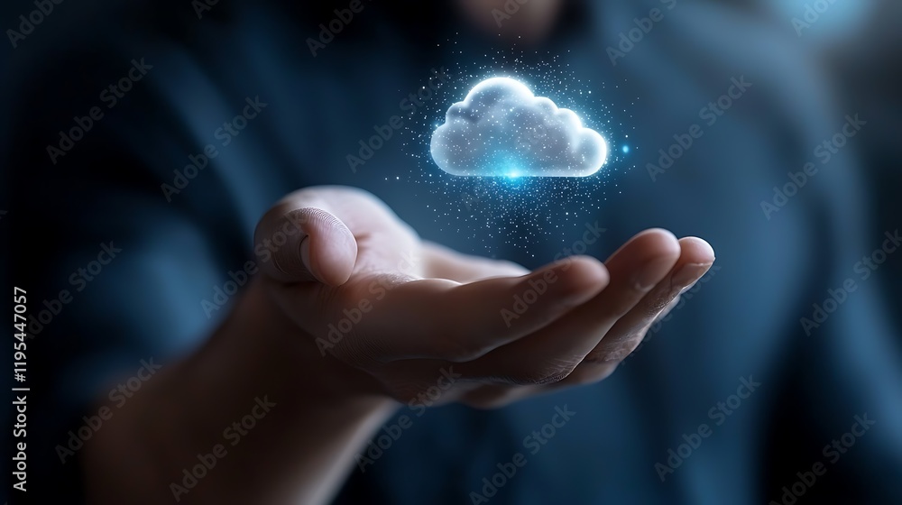 A futuristic holographic interface displaying a glowing ethereal cloud like data visualization element representing the interconnected