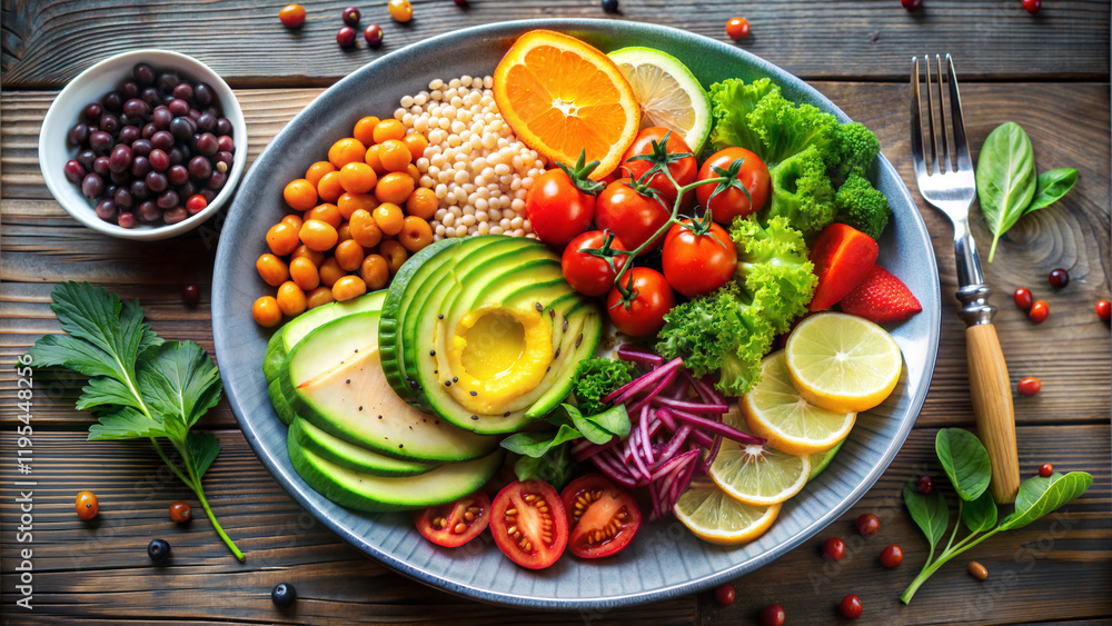 Vibrant salad bowl with avocado, citrus, and vegetables. Vibrant salad bowl with avocado, citrus, and vegetables.