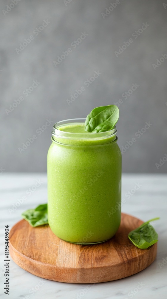 Modern Wellness Green Smoothie Fresh Lime and Spinach in Recycled Glass Jar on Natural Wood - Ideal for Health Content and Eco-Friendly Lifestyle Branding Modern Wellness Green Smoothie Fresh Lime and Spinach in Recycled Glass Jar on Natural Wood - Ideal for Health Content and Eco-Friendly Lifestyle Branding