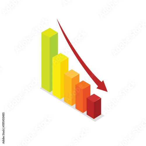 Business data diagram. isometric vector illustration isolated on white background, magnifier and chart with up arrow, business analytics and financial growth