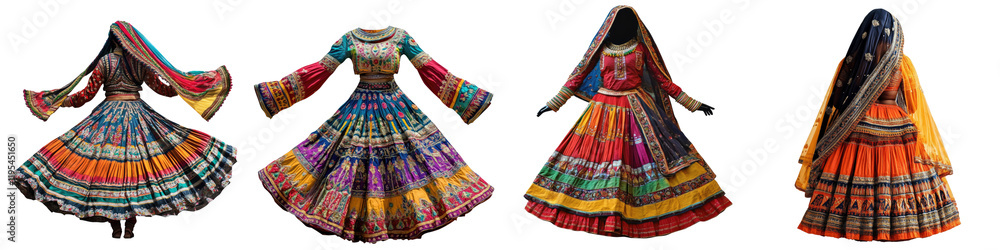 Obraz premium Gidda dance costume – Traditional attire worn by women during the Gidda dance, a popular folk dance performed during Lohri. Isolated on Clear White Background Highly Detailed 