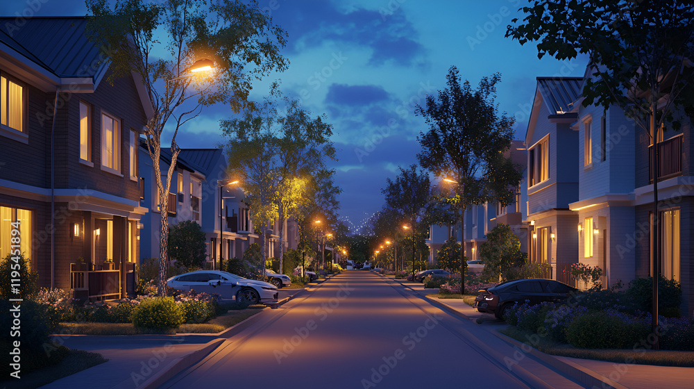 A residential smart neighborhood featuring AI surveillance systems