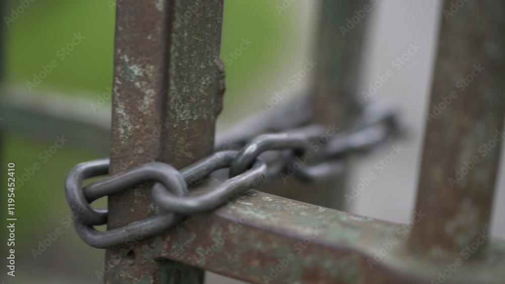 Lock chains at iron gate entrance protecting property Lock chains at iron gate entrance protecting property