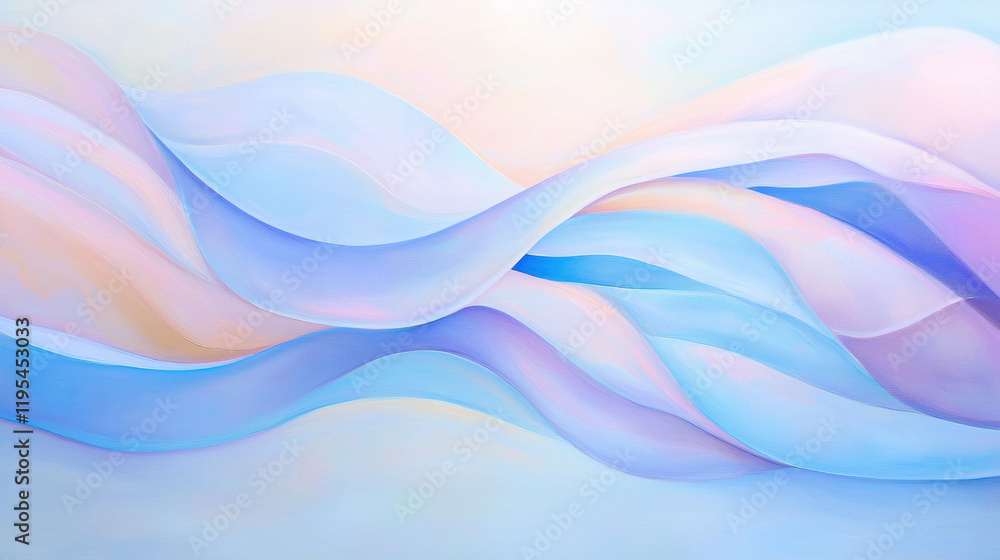 Fototapeta premium Soft pastel waves in blue and pink create serene abstract composition