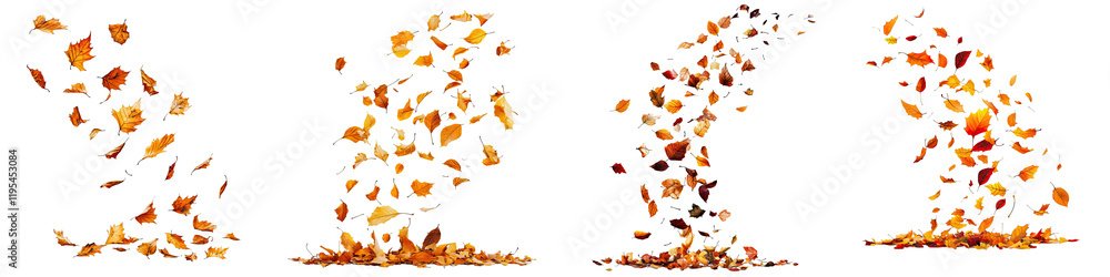 Fototapeta premium Falling leaves – The end of a season, symbolizing change, loss, or the conclusion of a cycle. Isolated on Clear White Background Highly Detailed