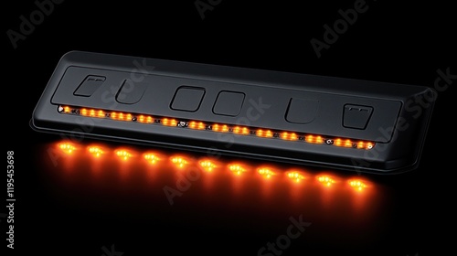 Black automotive lighting panel with orange LED strip lights. photo