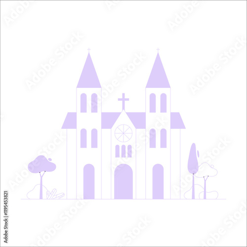 Church Building In Flat Vector Illustration Symbolizing Religion, Spirituality, And Architecture, Isolated On White Background.