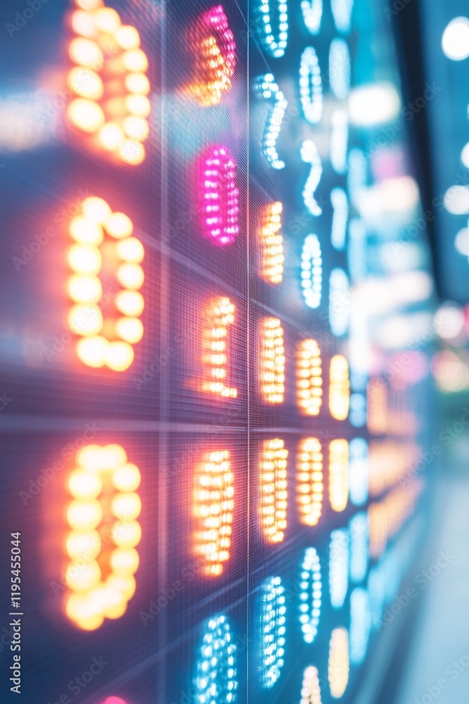 Fototapeta premium Futuristic Sports Visualization Neon LED Scoreboard Display at South Korean Stadium - Dynamic Event Engagement and Interactive Digital Interfaces in Global Football Arenas