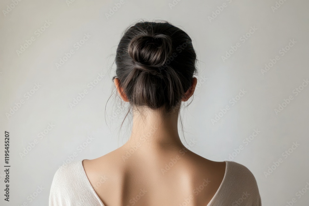 Serene Back View of Woman with Stylish Hair Bun Serene Back View of Woman with Stylish Hair Bun