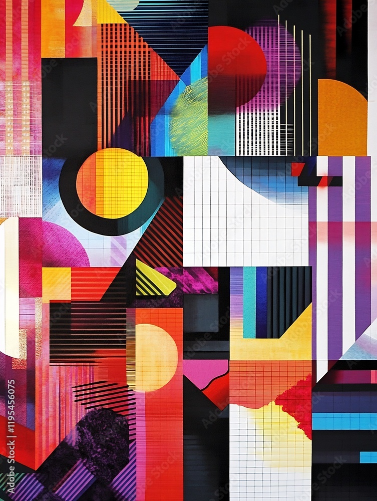 Vibrant geometric shapes playfully interact in a bold abstract composition. AI Generated Vibrant geometric shapes playfully interact in a bold abstract composition. AI Generated