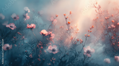 Floral Realistic Art in Misty Fog