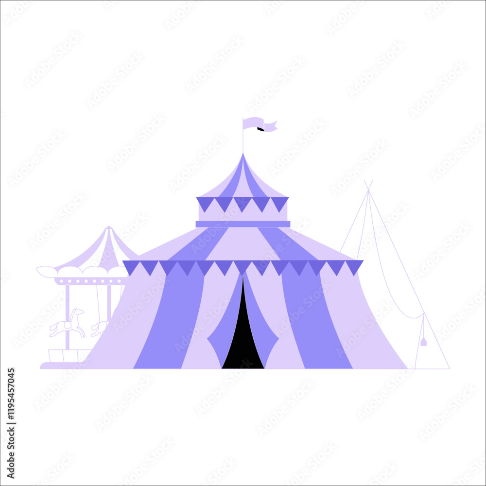 Circus Tent And Carousel In Flat Vector Illustration Symbolizing Entertainment, Fun, And Festivity, Isolated On White Background. Circus Tent And Carousel In Flat Vector Illustration Symbolizing Entertainment, Fun, And Festivity, Isolated On White Background.