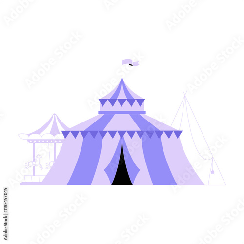 Circus Tent And Carousel In Flat Vector Illustration Symbolizing Entertainment, Fun, And Festivity, Isolated On White Background. photo