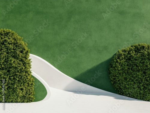 Minimalist Urban Park Aesthetic Curved Walking Path and Greenery - Modern Landscape Design for Sustainable City Planning and Environmental Wellness Initiatives photo