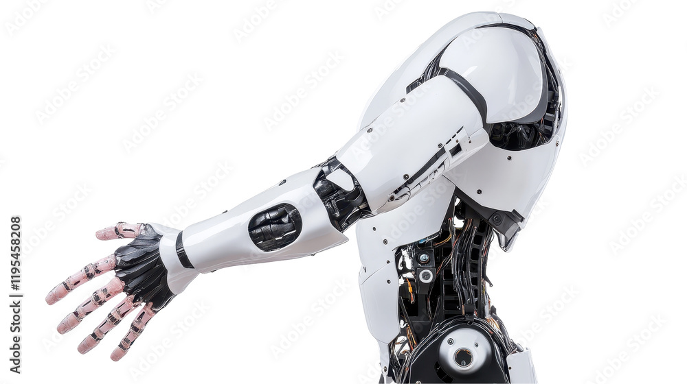 A robot with a white body and black hands is shown in a white background A robot with a white body and black hands is shown in a white background